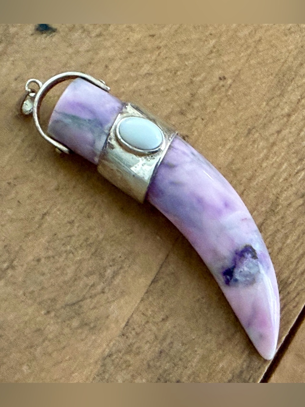 VINTAGE PAJ 925 STERLING SILVER PURPLE TUAK HORN CLAW PENDANT CABOCHON ACCENTED